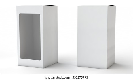 Mock up of carton box with window, front and back view, 3d illustration