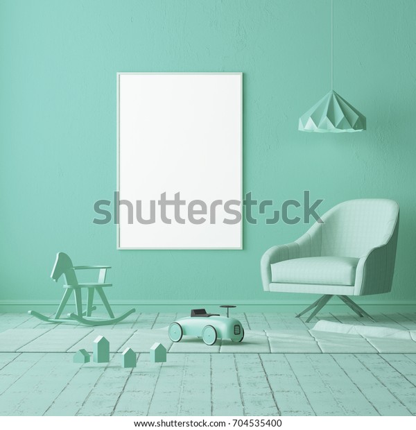 Mock Childrens Bedroom Locally Turquoise Color Stock