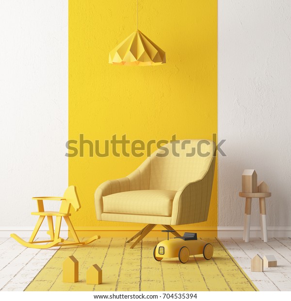 Mock Childrens Bedroom Locally Yellow Color Stock