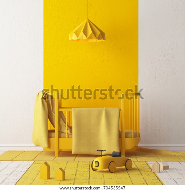 Mock Childrens Bedroom Locally Yellow Color Stock Image