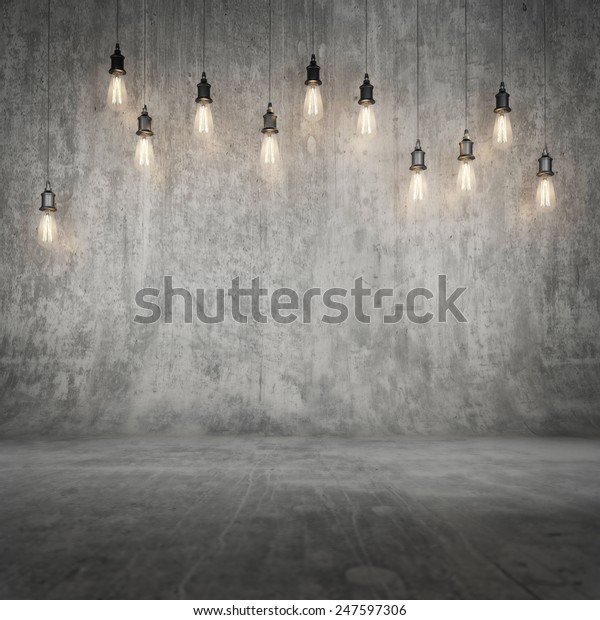 背景に明かりとコンクリート壁と床のモックアップ 3dイラスト のイラスト素材