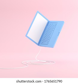 Mock Up Of Floating Laptop In Minimal Style. 3D Render. 