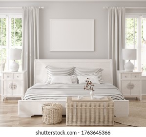 Mock Up Frame In Bedroom Interior Background, 3d Render