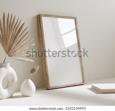 Mock up frame close up in home interior background, Boho style, 3d render