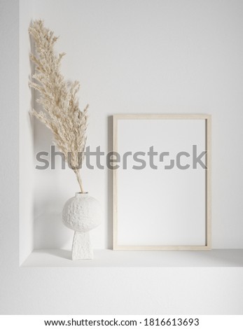 Mock up frame with minimal decor close up in home interior background, 3d render