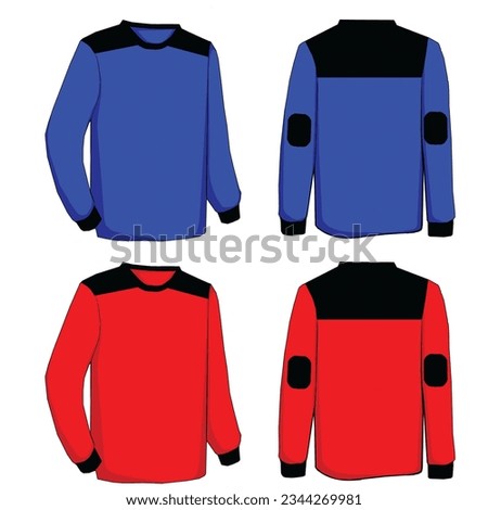 Mock up front back pair tshirt sport long sleeve apparel industrial trainer warm blue and red combination with blak color white backgroud illustration