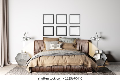 Mock up interior for bedroom, 3D render, 3d illustration
