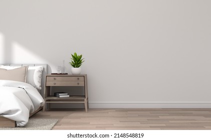 Mock Up Interior Bedroom With Furniture In Modern Contemporary Style, Use For Display Your Product As Bedroom Scene. 3d Illustration.