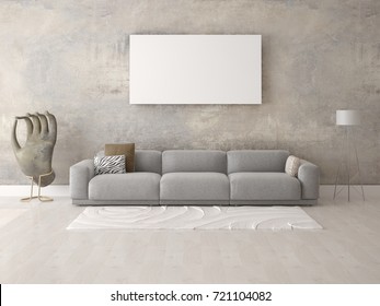 Mock Up The Livingroom With A Modern Comfortable Sofa And Hipster Background, 3d Rendering.