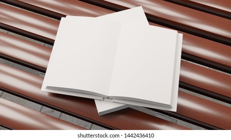Mock up with an opened empty book with a background. Template for advertisement. 3D rendering.