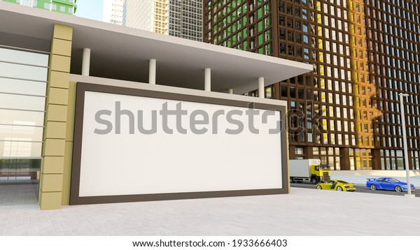 Mock up perspective large billboard on the\
wall of building near walk street, car and truck on the road, Empty\
space for insert advertising promotion or company name, 3D\
rendering\
illustration