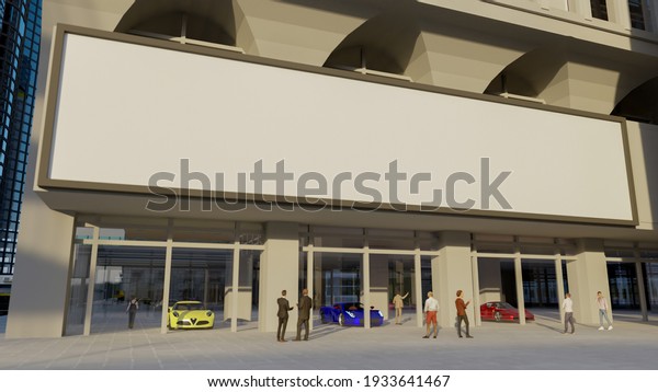 \
Mock up perspective rectangle billboard outdoor advertising over\
entrance car showroom building, Empty space for insert advertising\
promotion or company name, 3D rendering\
illustration