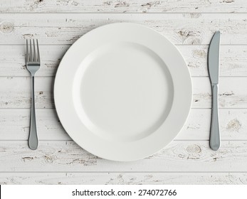 Mock up plate on white wooden table