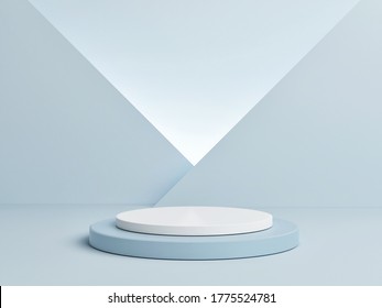 Mock up podium for product presentation, blue abstract geometry 3d render, 3d illustration