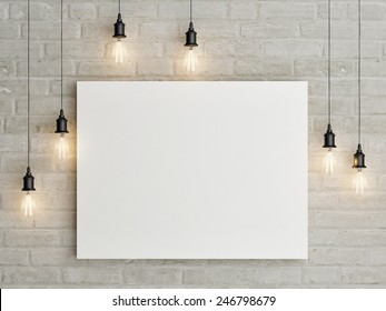 Mock Up Poster With Ceiling Lamps, 3d Illustraton