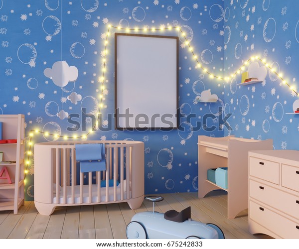 Mock Poster Childrens Color Room Light Stock Illustration