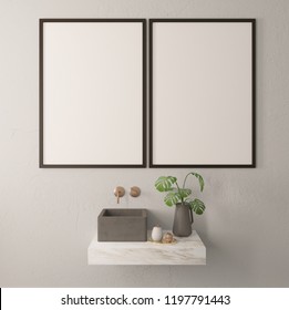 Mock up poster in a frame in bathroom. 3d illustration.3d render