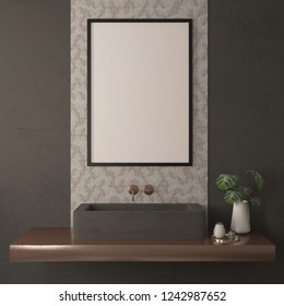 Mock up poster in a frame in bathroom.3d illustration.3d render