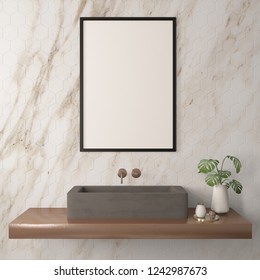 Mock up poster in a frame in bathroom.3d illustration.3d render