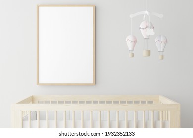 Mock Up Poster Frame In Children Room, Kids Room, Nursery Mockup,blue Wall, 3d Rendering