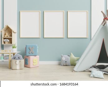 Mock up poster frame in children room,kids room,nursery mockup,3d rendering