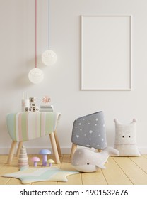 Mock Up Poster Frame In Children Room,kids Room,nursery Mockup,White Wall,3D Rendering