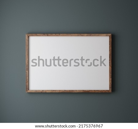Mock up poster frame close up on dark blue wall, 3d render