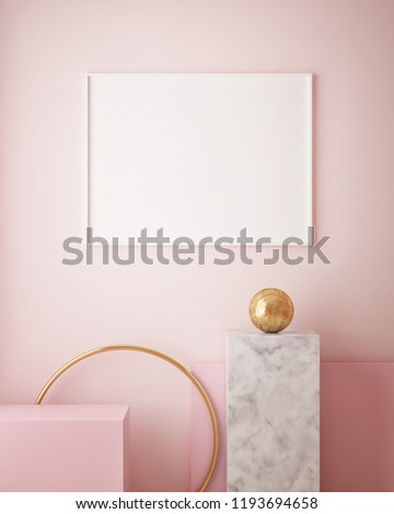 mock up poster frame in geometric interior background, pastel colors, 3D render, 3D illustration