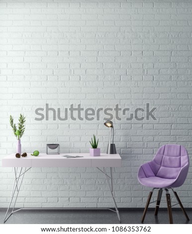Mock up poster frame in hipster interior background in pink colors and brick wall,  3D illustration