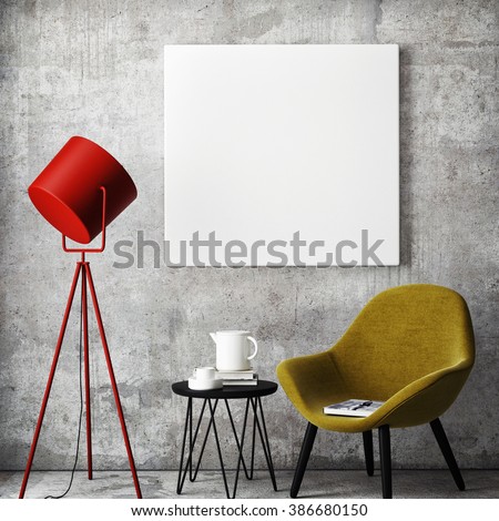 mock up poster frame in hipster interior background, 3D render