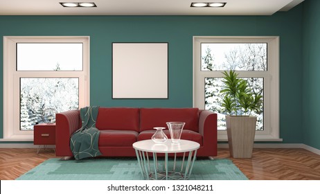 mock up poster frame in interior background. 3D Illustration - Shutterstock ID 1321048211