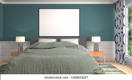 mock up poster frame in interior background. 3D Illustration - Shutterstock ID 1368653327