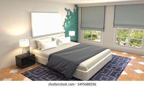 mock up poster frame in interior background. 3D Illustration.