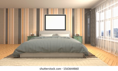 mock up poster frame in interior background. 3D Illustration.