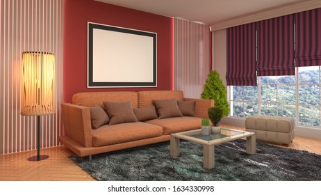mock up poster frame in interior background. 3D Illustration.