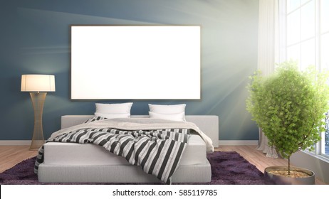 mock up poster frame in interior background. 3D Illustration - Shutterstock ID 585119785