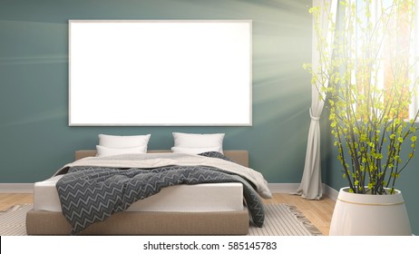 mock up poster frame in interior background. 3D Illustration - Shutterstock ID 585145783