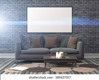 mock up poster frame in interior background. 3D Illustration