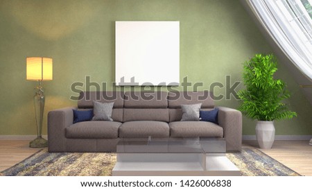 mock up poster frame in interior background. 3D Illustration