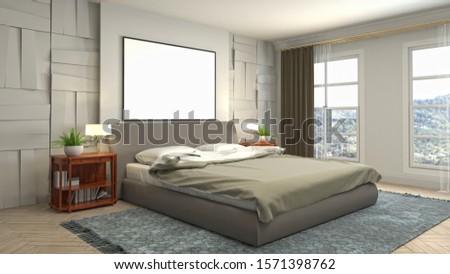 mock up poster frame in interior background. 3D Illustration.