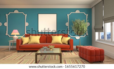 mock up poster frame in interior background. 3D Illustration.