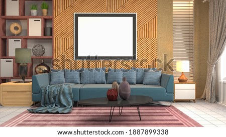 mock up poster frame in interior background. 3D Illustration.