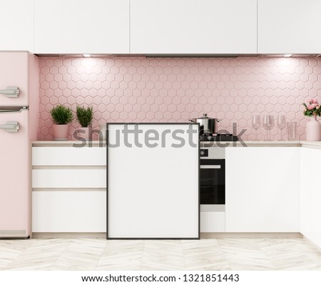 Mock up poster frame in kitchen interior, 3d render