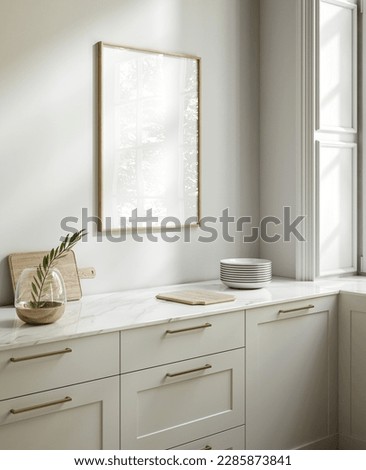 Mock up poster frame in kitchen interior, Scandinavian style, 3d render