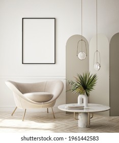 Mock Up Poster Frame In Modern Interior Background, Living Room, Art Deco Style, 3D Render, 3D Illustration