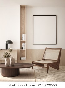 mock up poster frame in modern interior background, living room, Home office, 3D render, 3D illustration