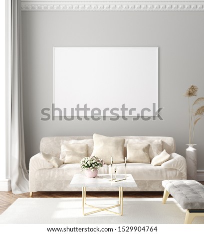 Mock up poster frame in modern interior background, Scandinavian style, 3D render