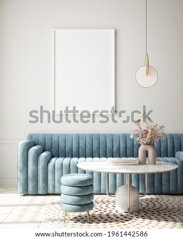 mock up poster frame in modern interior background, living room, Art Deco style, 3D render, 3D illustration