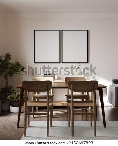 mock up poster frame in modern interior background, living room, Scandinavian style, 3D render, 3D illustration