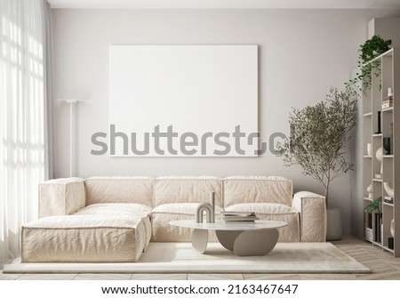 mock up poster frame in modern interior background, living room, Scandinavian style, 3D render, 3D illustration